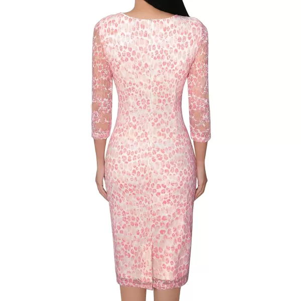 VFSHOW Womens Cocktail Lace Elegant Front Zipper Party Bodycon Pencil Sheath DressPink Floral Printed Lace