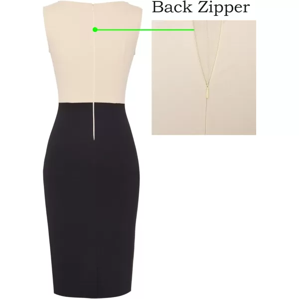 VFSHOW Womens Colorblock Front Zipper Work Office Business Party Bodycon Pencil DressBeigeblack2