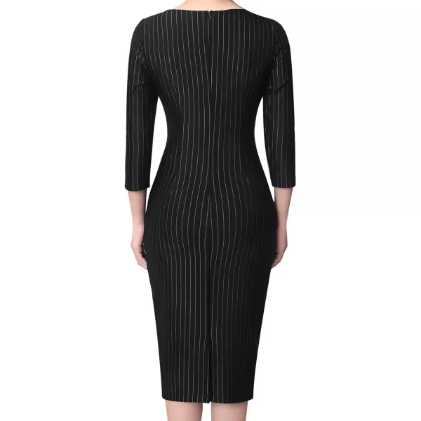 VFSHOW Womens Colorblock Front Zipper Work Office Business Party Bodycon Pencil DressBlack  White Stripes2