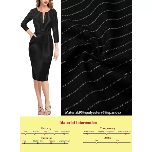 VFSHOW Womens Colorblock Front Zipper Work Office Business Party Bodycon Pencil DressBlack  White Stripes2