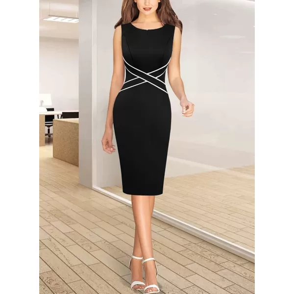 VFSHOW Womens Colorblock Front Zipper Work Office Business Party Bodycon Pencil DressBlack