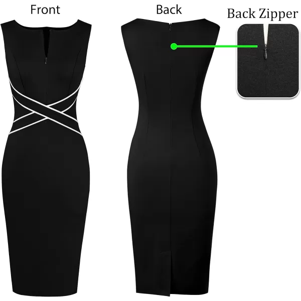 VFSHOW Womens Colorblock Front Zipper Work Office Business Party Bodycon Pencil DressBlack