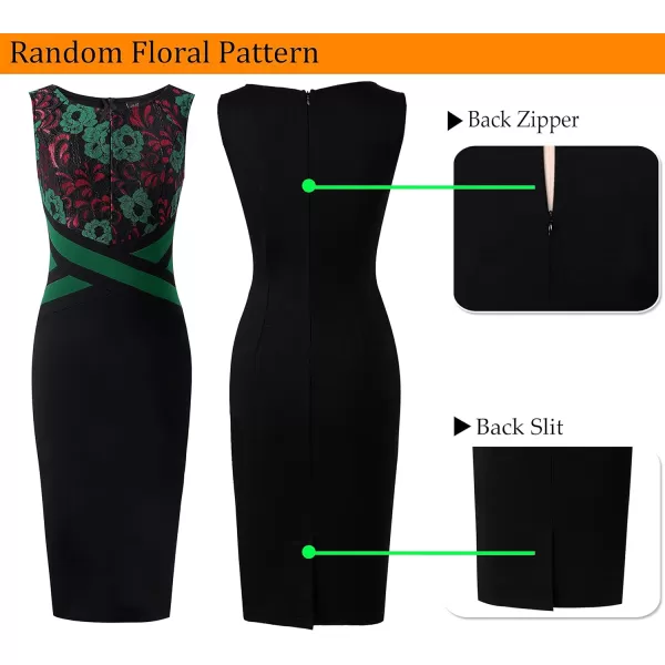 VFSHOW Womens Colorblock Front Zipper Work Office Business Party Bodycon Pencil DressBlack Green and Red Lace