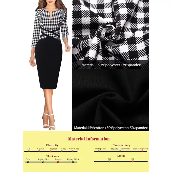 VFSHOW Womens Colorblock Front Zipper Work Office Business Party Bodycon Pencil DressBlack White Tartan  Black