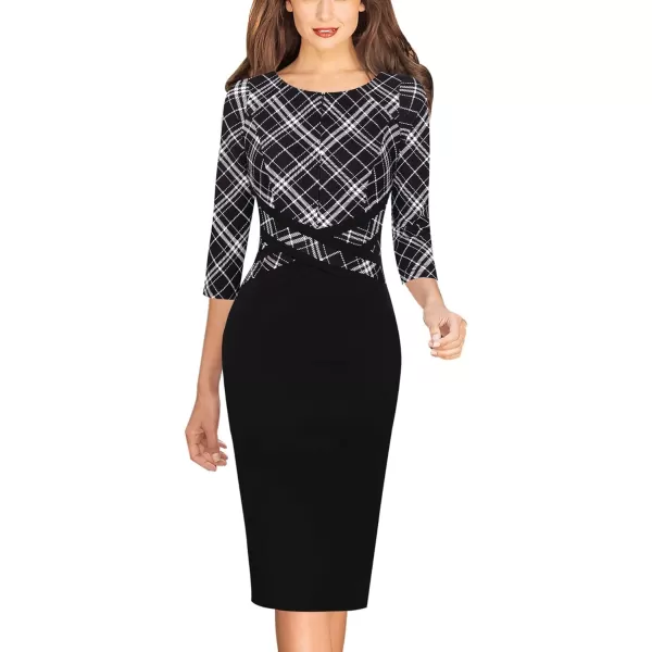 VFSHOW Womens Colorblock Front Zipper Work Office Business Party Bodycon Pencil DressBlack and White Checkblack