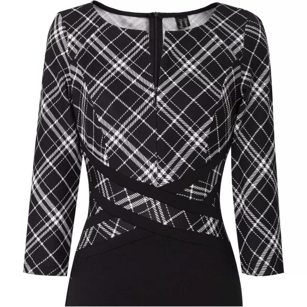 VFSHOW Womens Colorblock Front Zipper Work Office Business Party Bodycon Pencil DressBlack and White Checkblack