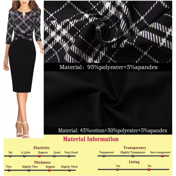 VFSHOW Womens Colorblock Front Zipper Work Office Business Party Bodycon Pencil DressBlack and White Checkblack