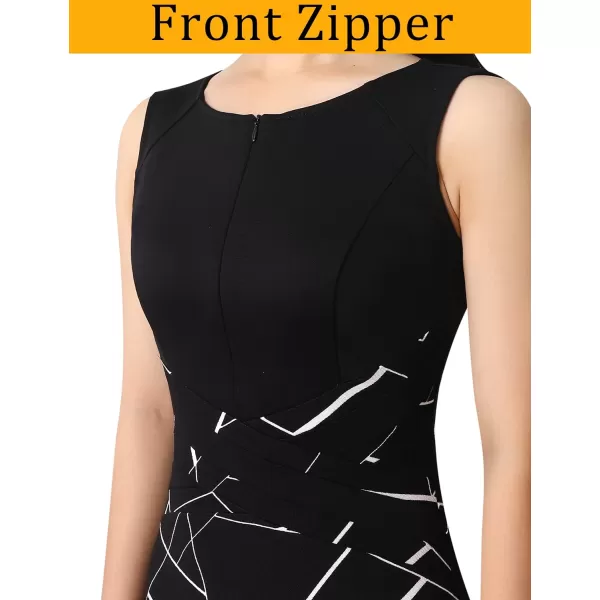 VFSHOW Womens Colorblock Front Zipper Work Office Business Party Bodycon Pencil DressBlack and White Geometric Print