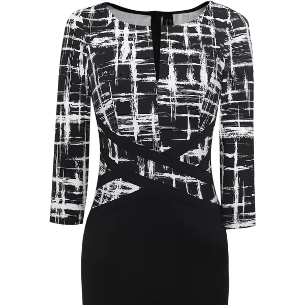 VFSHOW Womens Colorblock Front Zipper Work Office Business Party Bodycon Pencil DressBlack and White Geometric Printblack