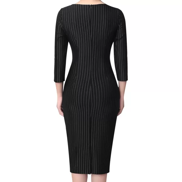 VFSHOW Womens Colorblock Front Zipper Work Office Business Party Bodycon Pencil DressBlack and White Stripes