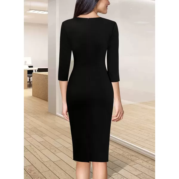 VFSHOW Womens Colorblock Front Zipper Work Office Business Party Bodycon Pencil DressBlack34 Sleeve