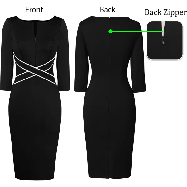 VFSHOW Womens Colorblock Front Zipper Work Office Business Party Bodycon Pencil DressBlack34 Sleeve