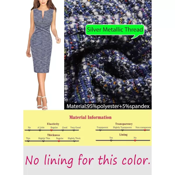 VFSHOW Womens Colorblock Front Zipper Work Office Business Party Bodycon Pencil DressBlue Tweed  Navy Piping2