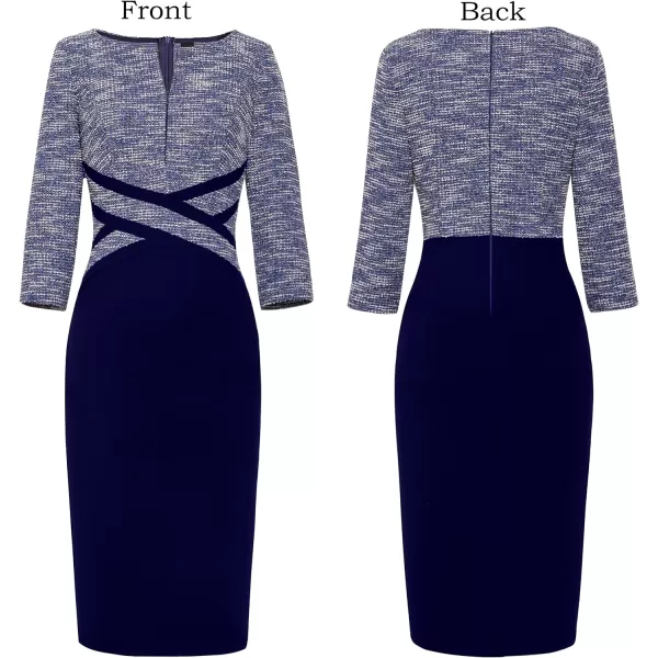 VFSHOW Womens Colorblock Front Zipper Work Office Business Party Bodycon Pencil DressBlue Yarndyed Stripedblack