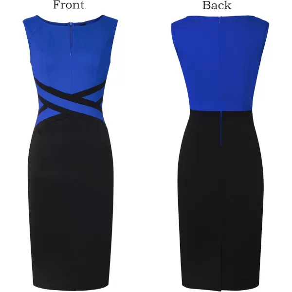 VFSHOW Womens Colorblock Front Zipper Work Office Business Party Bodycon Pencil DressBlue and Black2