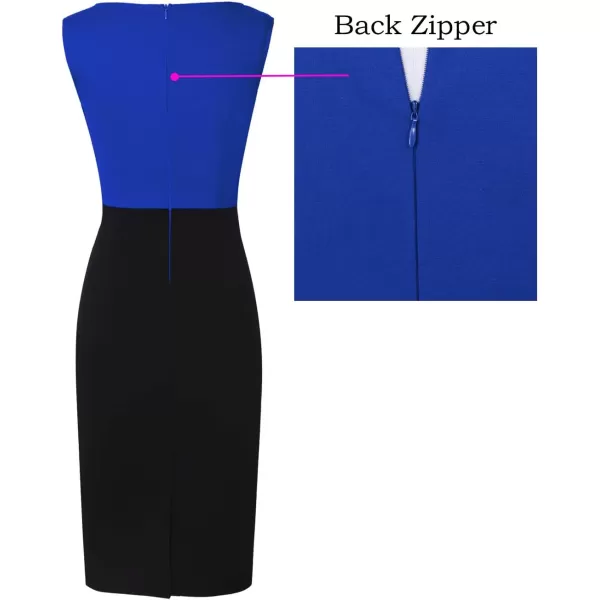 VFSHOW Womens Colorblock Front Zipper Work Office Business Party Bodycon Pencil DressBlue and Black2