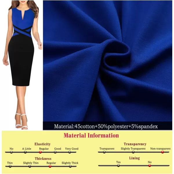 VFSHOW Womens Colorblock Front Zipper Work Office Business Party Bodycon Pencil DressBlue and Black2