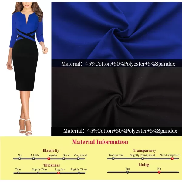 VFSHOW Womens Colorblock Front Zipper Work Office Business Party Bodycon Pencil DressBlueblack34 Sleeve