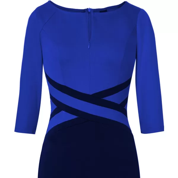 VFSHOW Womens Colorblock Front Zipper Work Office Business Party Bodycon Pencil DressBlueblack34 Sleeve