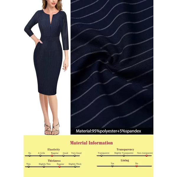 VFSHOW Womens Colorblock Front Zipper Work Office Business Party Bodycon Pencil DressDark Blue and White Stripes