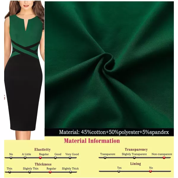 VFSHOW Womens Colorblock Front Zipper Work Office Business Party Bodycon Pencil DressGreen and Black