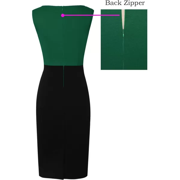 VFSHOW Womens Colorblock Front Zipper Work Office Business Party Bodycon Pencil DressGreen and Black