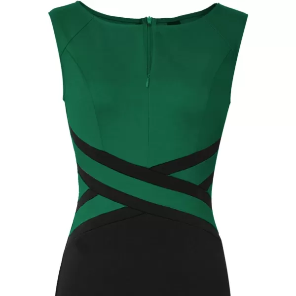 VFSHOW Womens Colorblock Front Zipper Work Office Business Party Bodycon Pencil DressGreen and Black