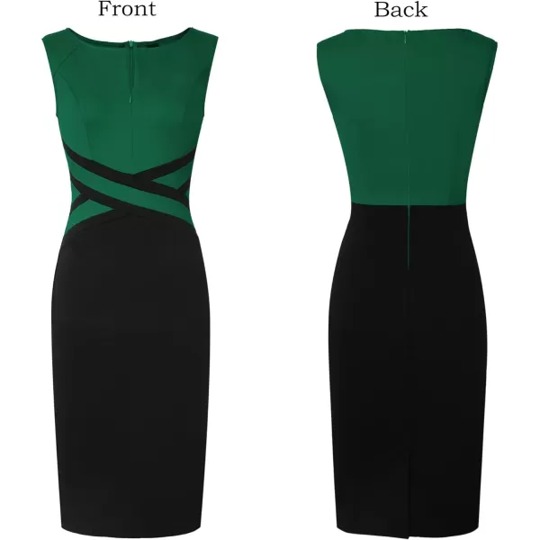 VFSHOW Womens Colorblock Front Zipper Work Office Business Party Bodycon Pencil DressGreen and Black