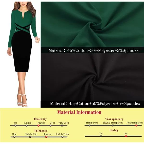 VFSHOW Womens Colorblock Front Zipper Work Office Business Party Bodycon Pencil DressGreen and Blacklong Sleeve