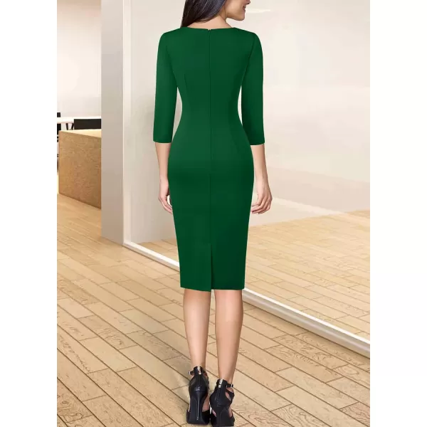 VFSHOW Womens Colorblock Front Zipper Work Office Business Party Bodycon Pencil DressGreen34 Sleeve
