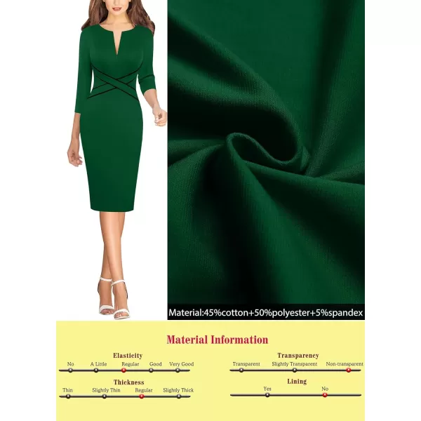 VFSHOW Womens Colorblock Front Zipper Work Office Business Party Bodycon Pencil DressGreen34 Sleeve