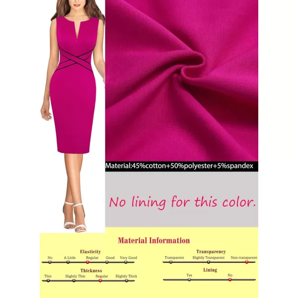 VFSHOW Womens Colorblock Front Zipper Work Office Business Party Bodycon Pencil DressHot Pink