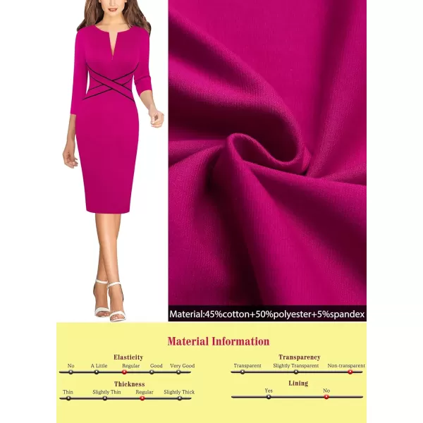 VFSHOW Womens Colorblock Front Zipper Work Office Business Party Bodycon Pencil DressHot Pink34 Sleeve