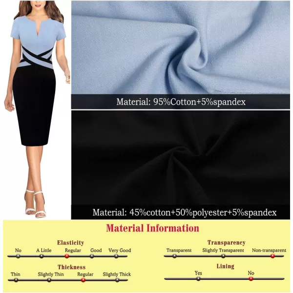 VFSHOW Womens Colorblock Front Zipper Work Office Business Party Bodycon Pencil DressLight Blueblack