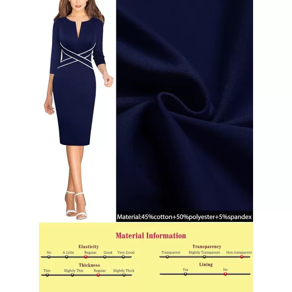 VFSHOW Womens Colorblock Front Zipper Work Office Business Party Bodycon Pencil DressNavy Blue34 Sleeve