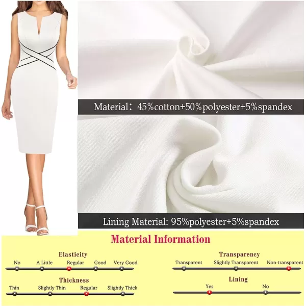 VFSHOW Womens Colorblock Front Zipper Work Office Business Party Bodycon Pencil DressOffwhite With Black Piping