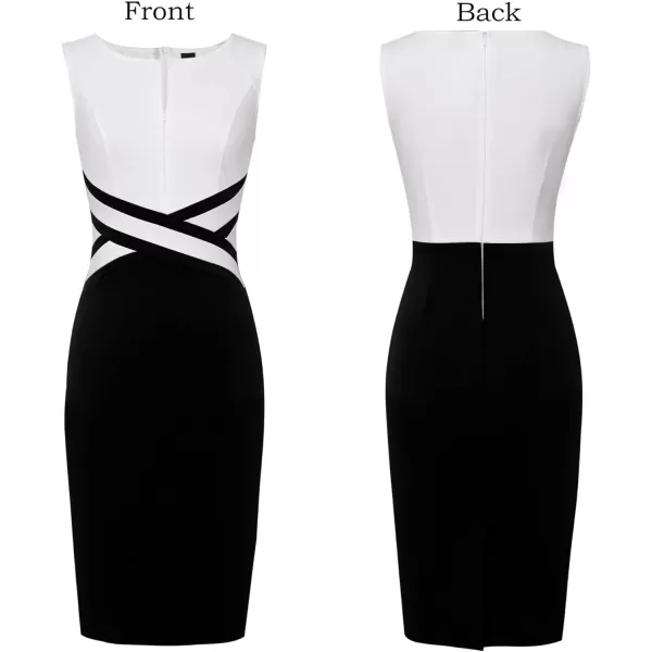 VFSHOW Womens Colorblock Front Zipper Work Office Business Party Bodycon Pencil DressOffwhiteblack