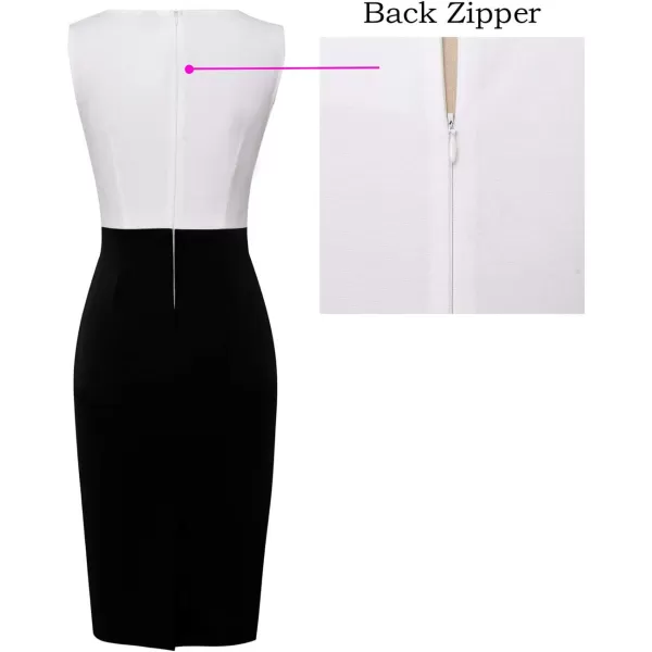 VFSHOW Womens Colorblock Front Zipper Work Office Business Party Bodycon Pencil DressOffwhiteblack