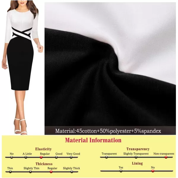 VFSHOW Womens Colorblock Front Zipper Work Office Business Party Bodycon Pencil DressOffwhiteblack34 Sleeve