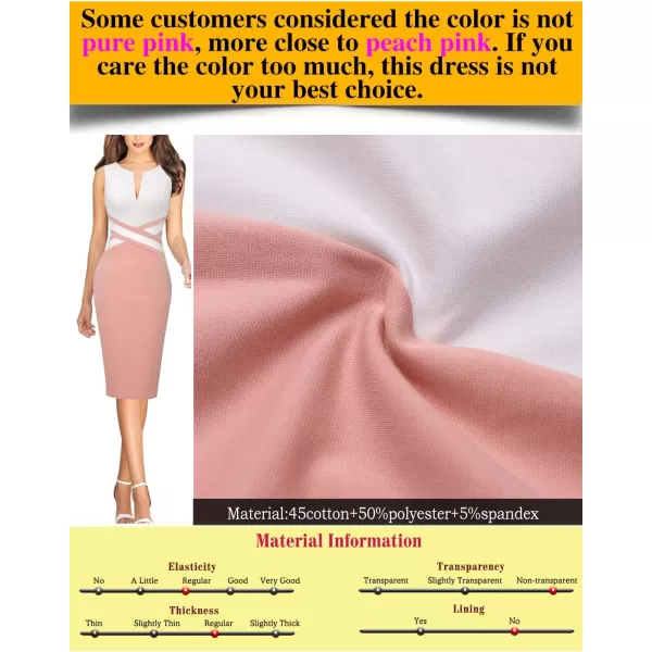 VFSHOW Womens Colorblock Front Zipper Work Office Business Party Bodycon Pencil DressOffwhitepeach Pink