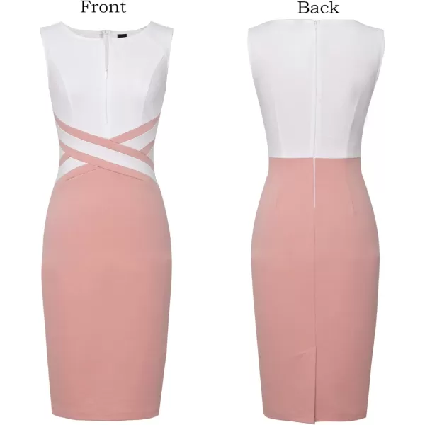 VFSHOW Womens Colorblock Front Zipper Work Office Business Party Bodycon Pencil DressOffwhitepeach Pink