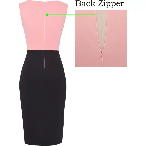 VFSHOW Womens Colorblock Front Zipper Work Office Business Party Bodycon Pencil DressPeach Pinkblack