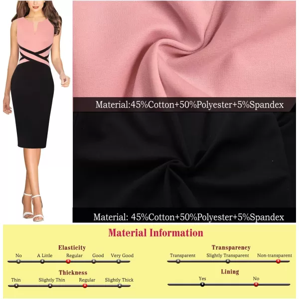 VFSHOW Womens Colorblock Front Zipper Work Office Business Party Bodycon Pencil DressPeach Pinkblack