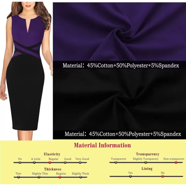 VFSHOW Womens Colorblock Front Zipper Work Office Business Party Bodycon Pencil DressPurple and Black