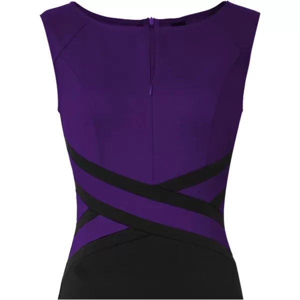 VFSHOW Womens Colorblock Front Zipper Work Office Business Party Bodycon Pencil DressPurple and Black