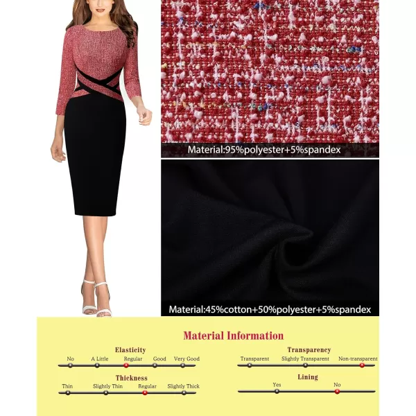 VFSHOW Womens Colorblock Front Zipper Work Office Business Party Bodycon Pencil DressRed Tweed  Black