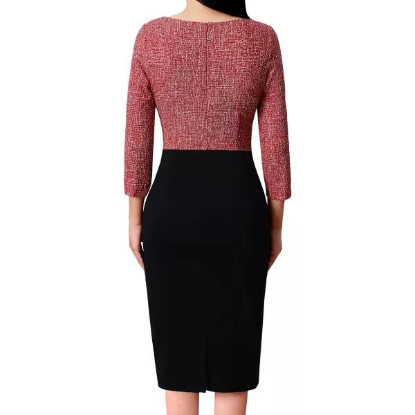 VFSHOW Womens Colorblock Front Zipper Work Office Business Party Bodycon Pencil DressRed Tweed  Black