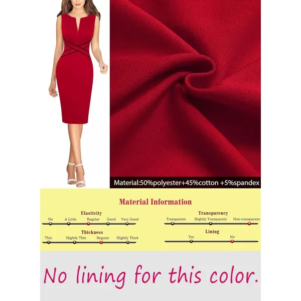 VFSHOW Womens Colorblock Front Zipper Work Office Business Party Bodycon Pencil DressRed With Black Piping Sleeveless