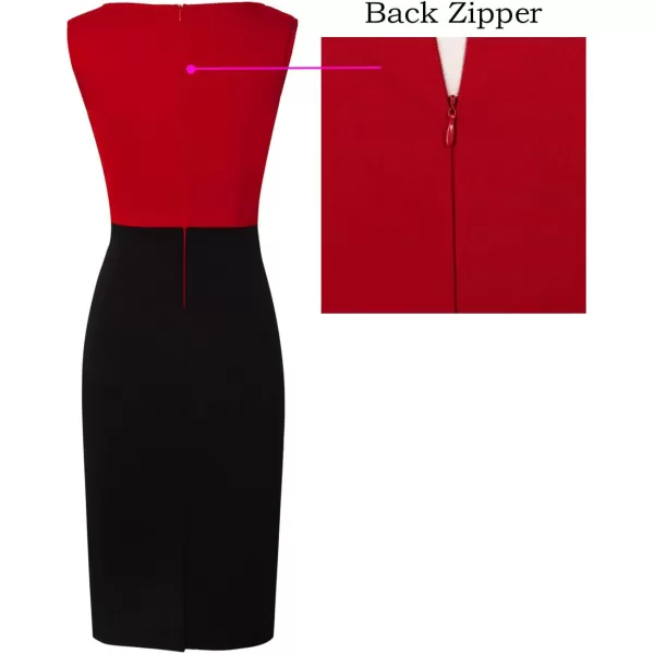 VFSHOW Womens Colorblock Front Zipper Work Office Business Party Bodycon Pencil DressRed and Black