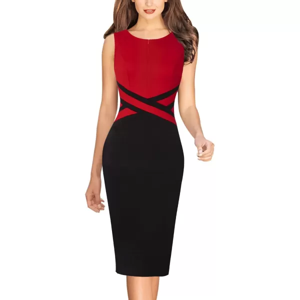 VFSHOW Womens Colorblock Front Zipper Work Office Business Party Bodycon Pencil DressRed and Black